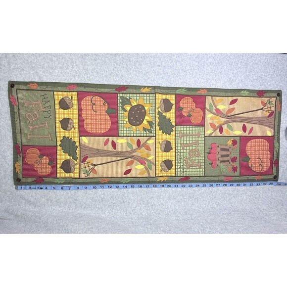 Table Runner Harvest Season Happy Fall  13x36 Pumpkins Acorns Patchwork - Picture 11 of 13